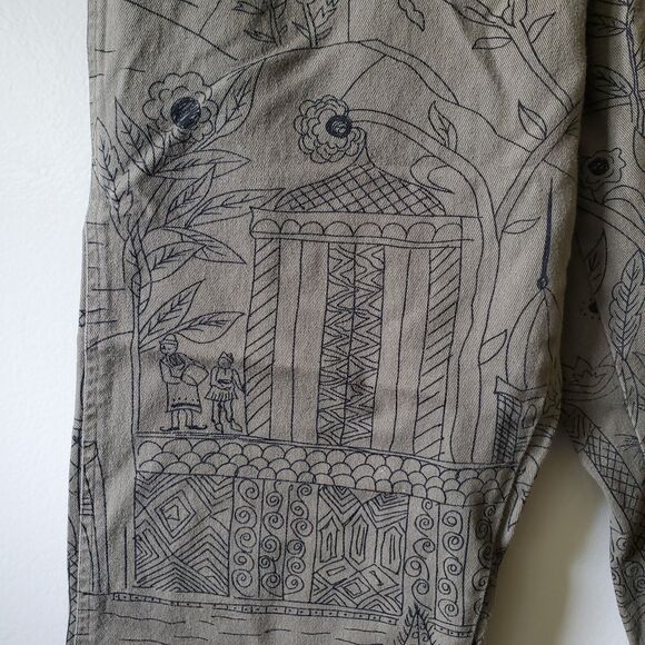 Chicos Design Crop Pants Women Size 2 / 12 Green Cotton Tropical World Scenes - Picture 2 of 15